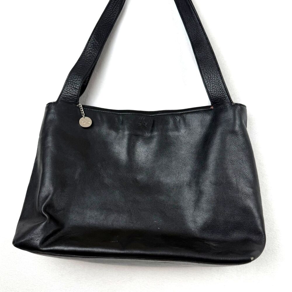 Y2K 90s The Sak Vintage Black Soft Leather Shoulder Bag Tote Minimalist